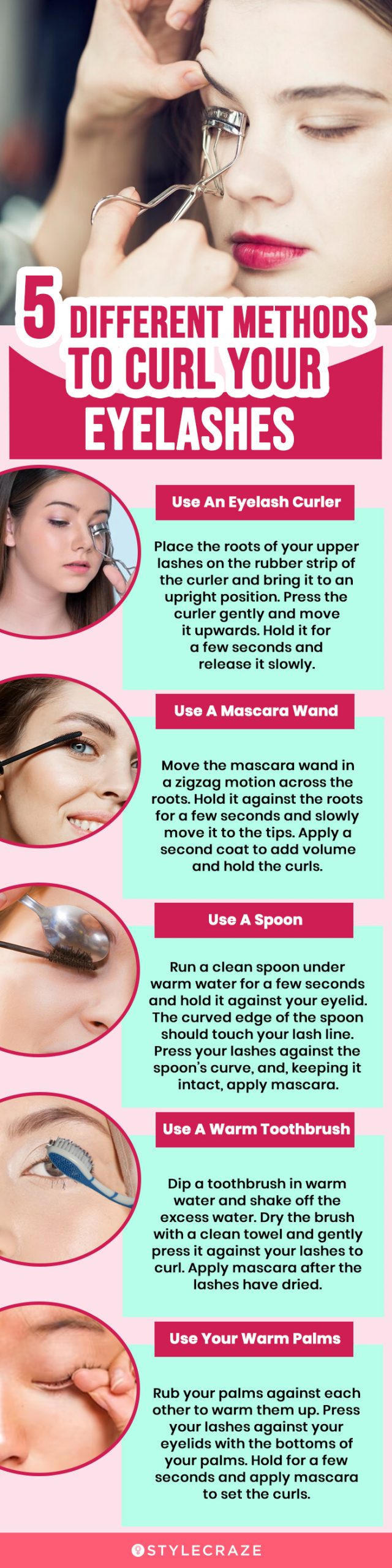 5 different methods to curl your eyelashes (infographic)