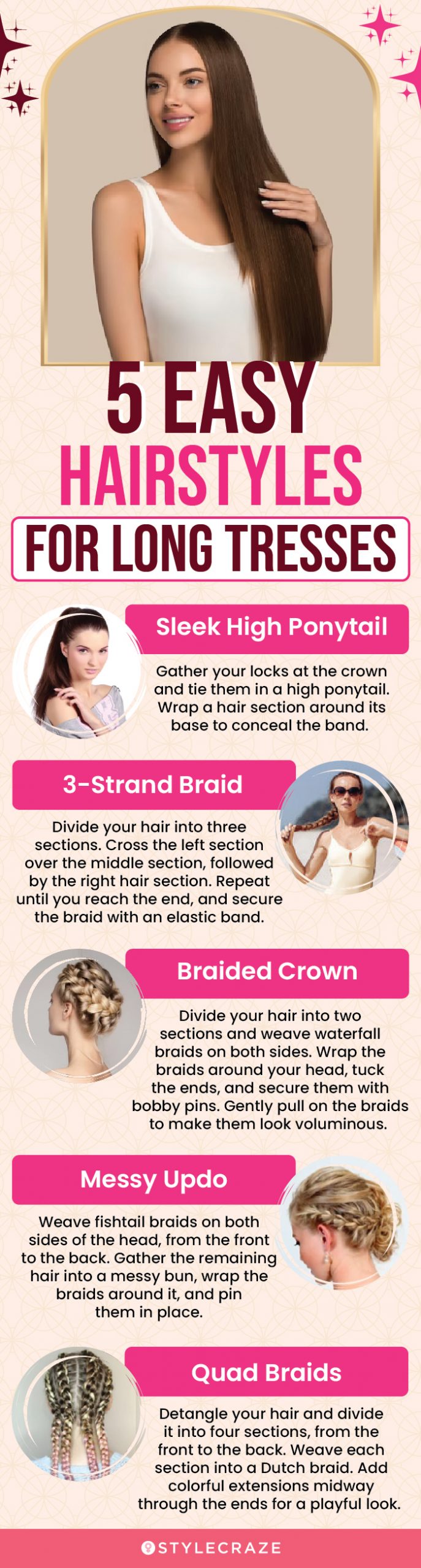 5 easy hairstyles for long tresses (infographic)