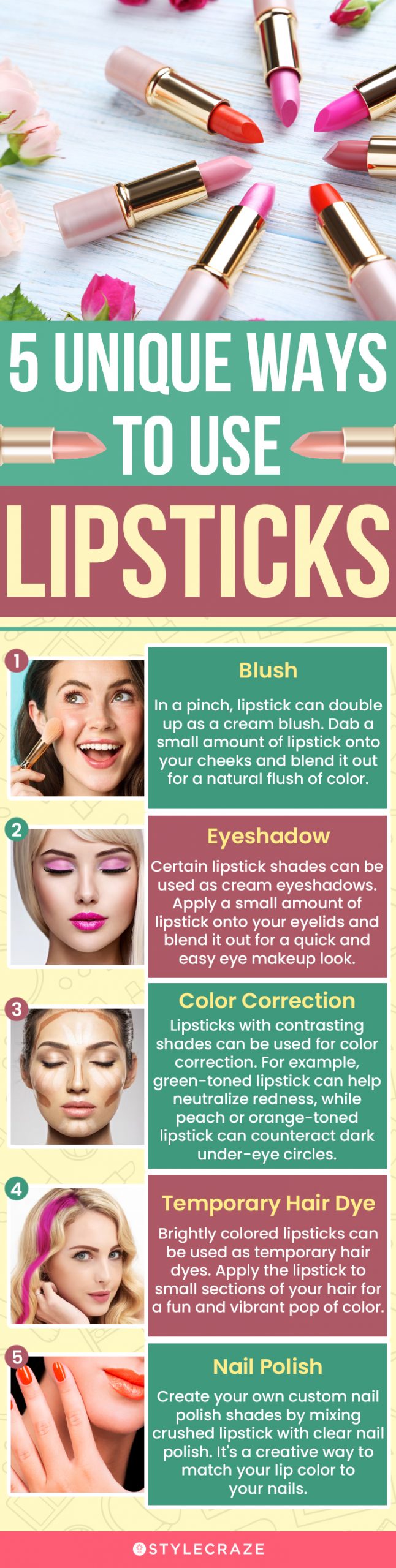 5 Unique Ways To Use Lipstick (infographic)