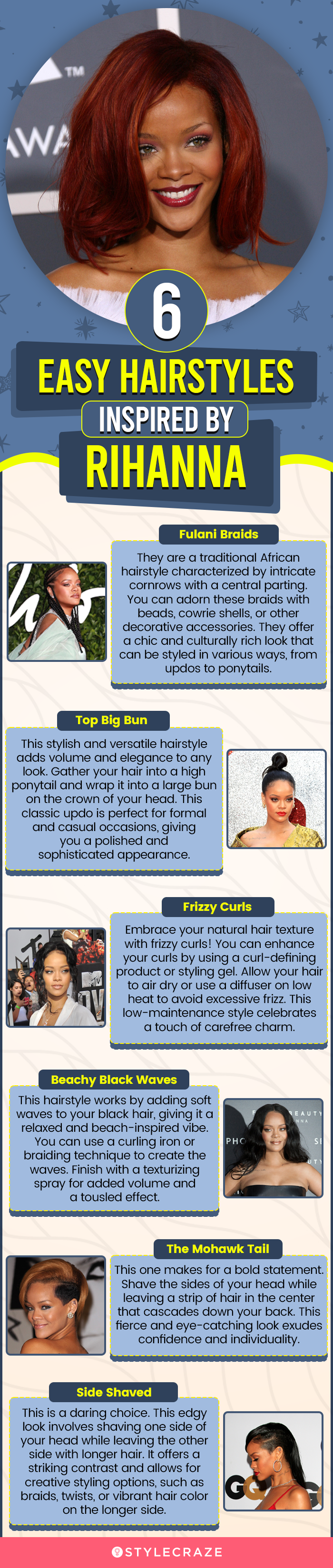 6 Easy Hairstyles Inspired By Rihanna (infographic)