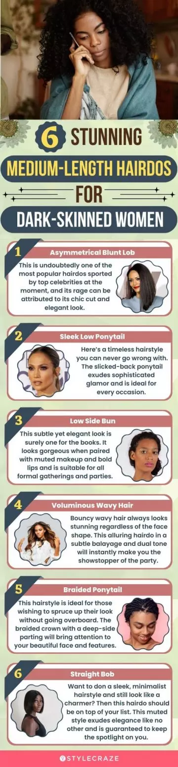 6 stunning medium length hairdos for dark skinned women (infographic)