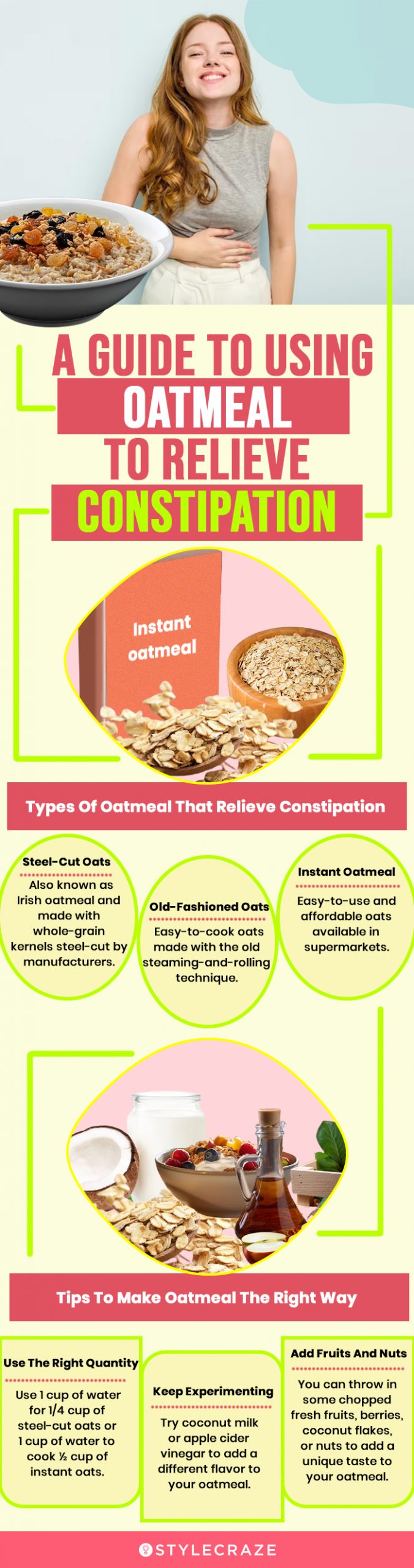a guide on oatmeal to help relieve constipation (infographic)