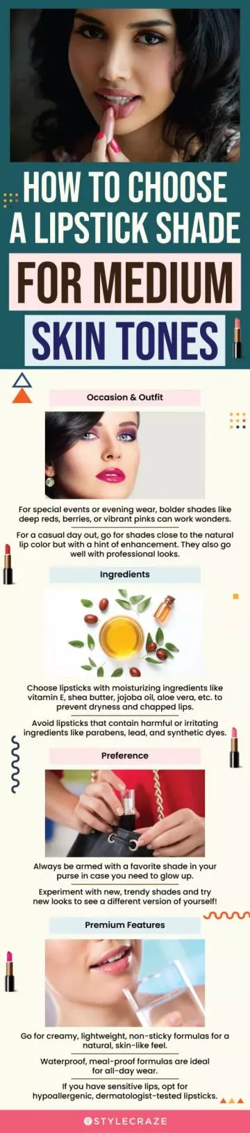 How To Choose A Lipstick Shade For Medium Skin Tones (infographic)