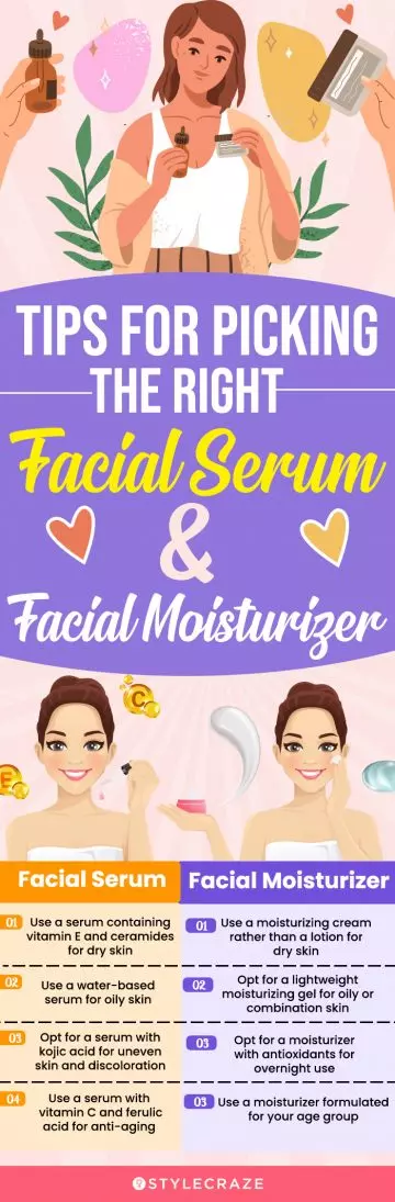 tips for picking the right facial serum and facial moisturizer (infographic)