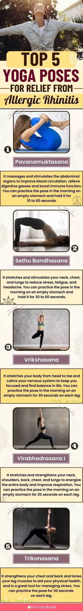 top 5 yoga poses for relief from allergic rhinitis (infographic)