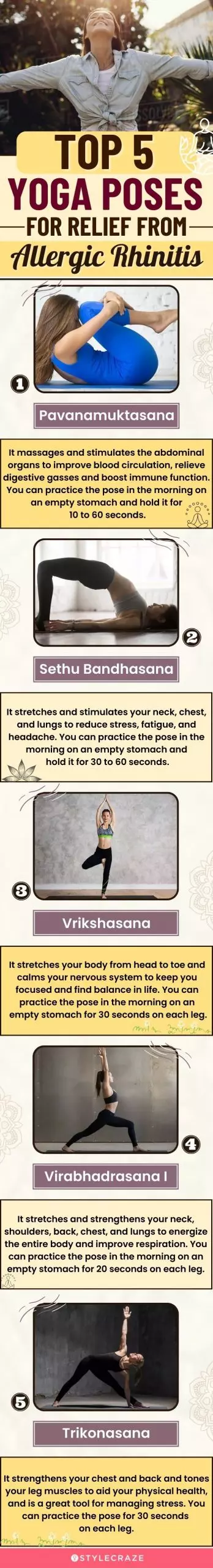 top 5 yoga poses for relief from allergic rhinitis (infographic)