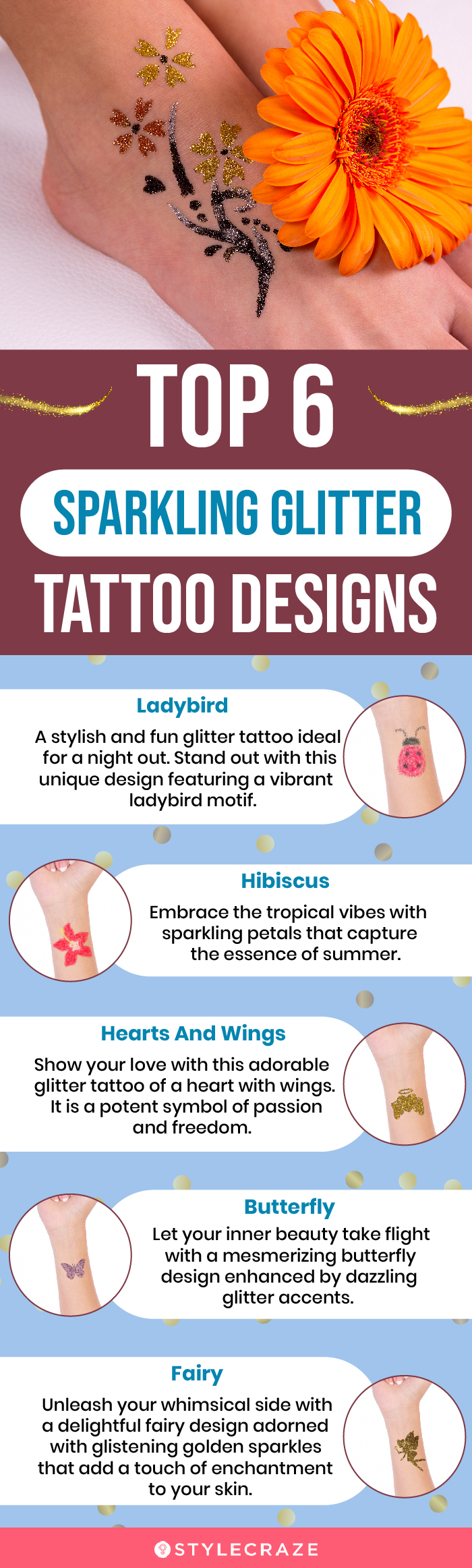top 6 sparkling glitter tattoo designs (infographic)