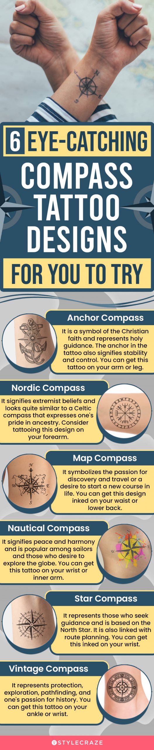 6 eyecatching compass tattoo designs for you to try (infographic)