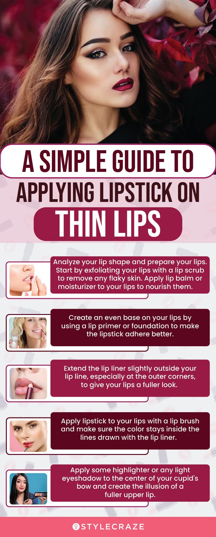 a simple guide to applying lipstick on thin lips (infographic)