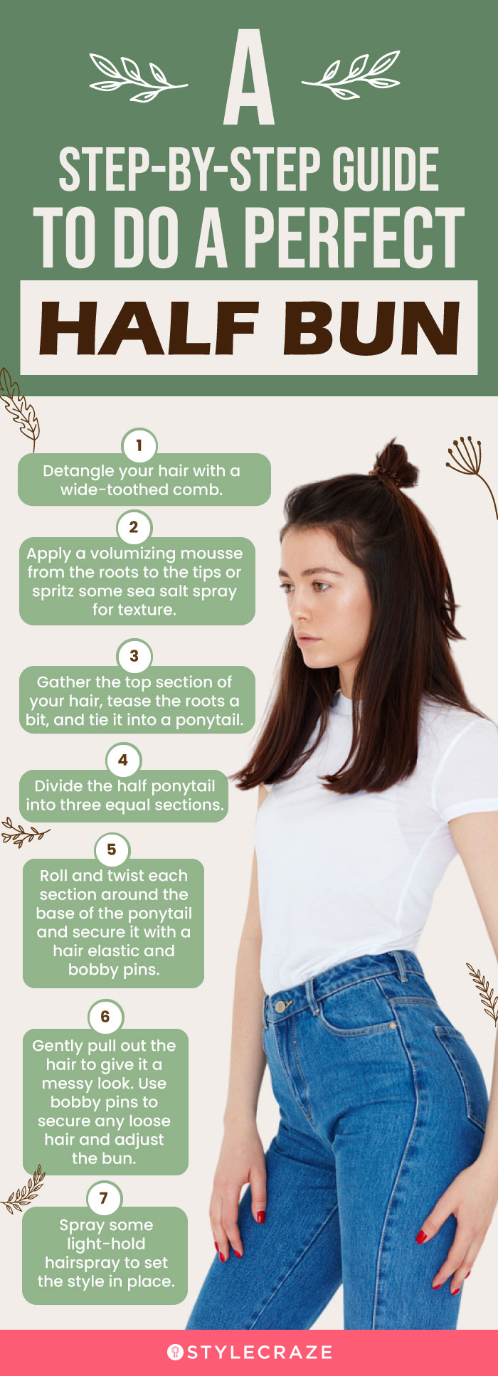 a step by step guide to do a perfect half bun (infographic)