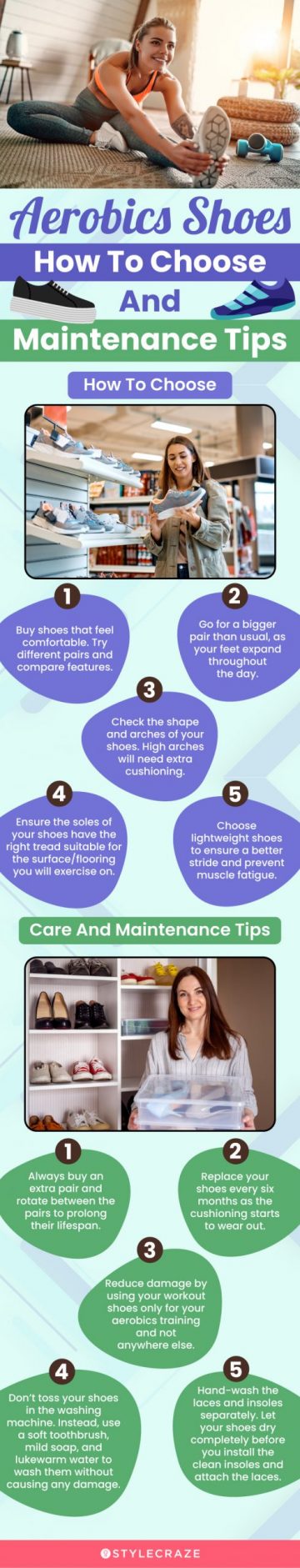aerobics shoes how to choose and maintenance tips (infographic)