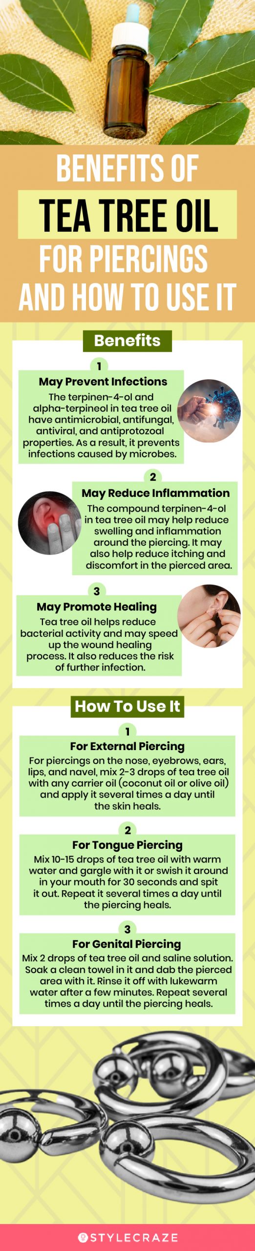 benefits of tea tree oil for pearcings and how to use it (infographic)