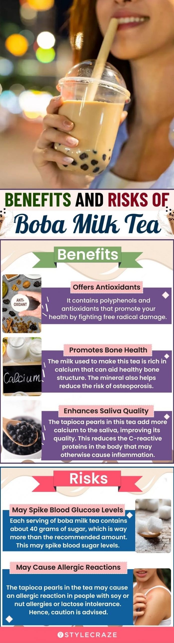 benefits and risks of boba milk tea (infographic)