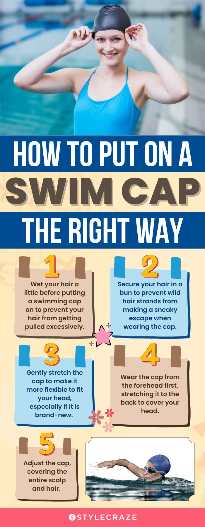 How To Put On A Swim Cap The Right Way (infographic)