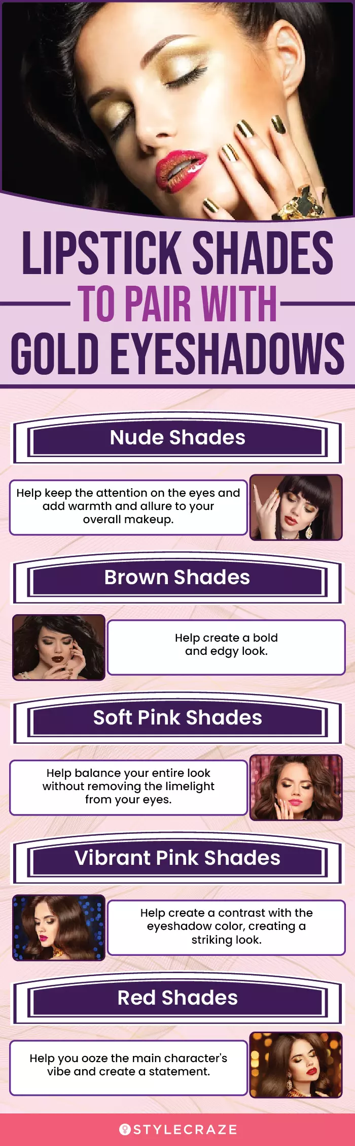 Lipstick Shades To Pair With Gold Eyeshadows (infographic)