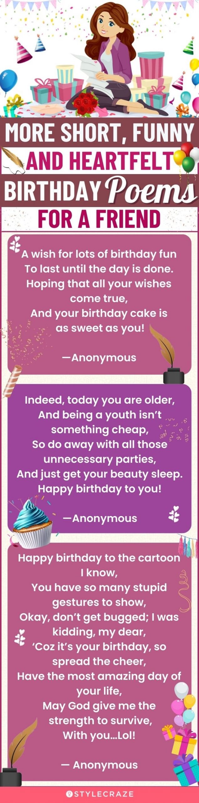 more short funny and heartfelt birthday poems for a friend (infographic)