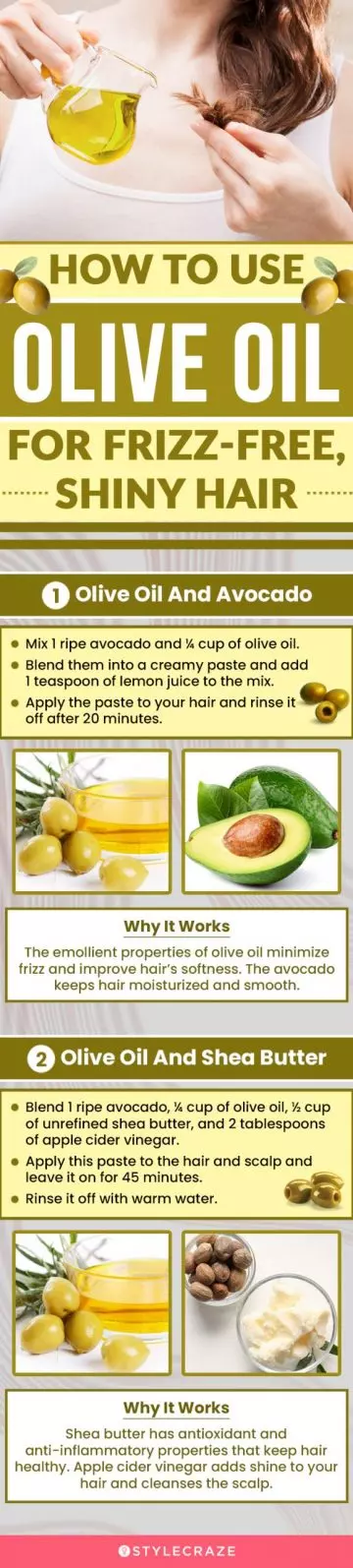 olive oil for frizz free and shiny hair (infographic)