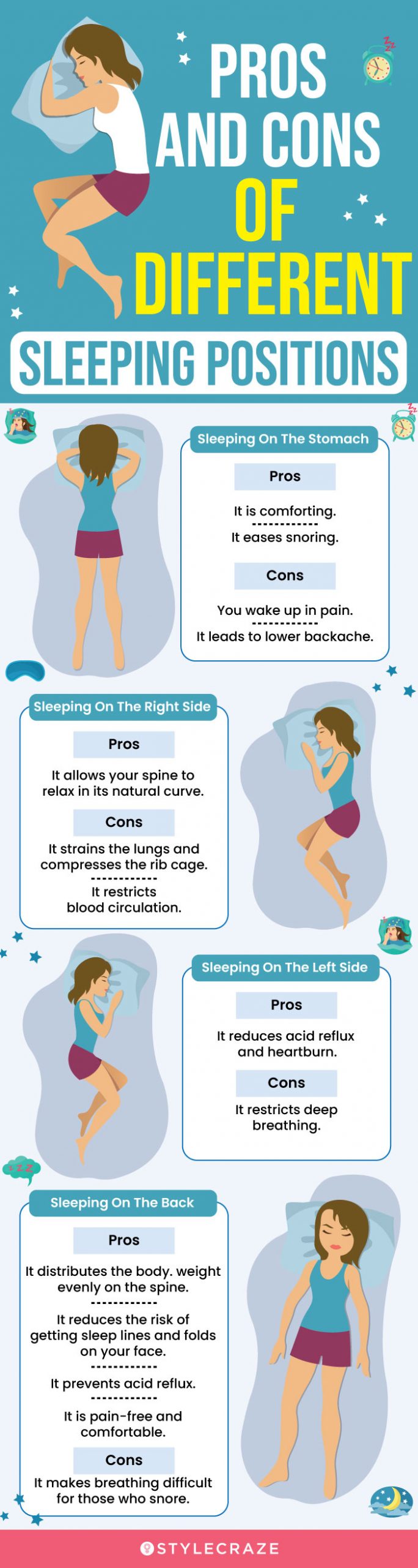 pro sand cons of different sleeping positions (infographic)