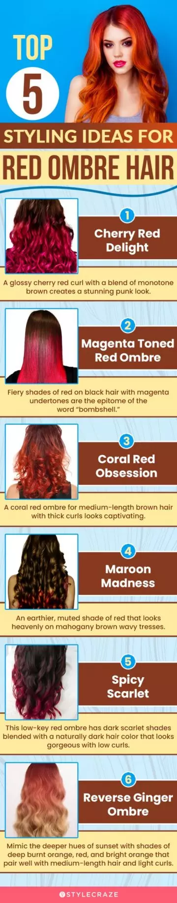 top 5 styling ideas for red ombre hair (infographic)