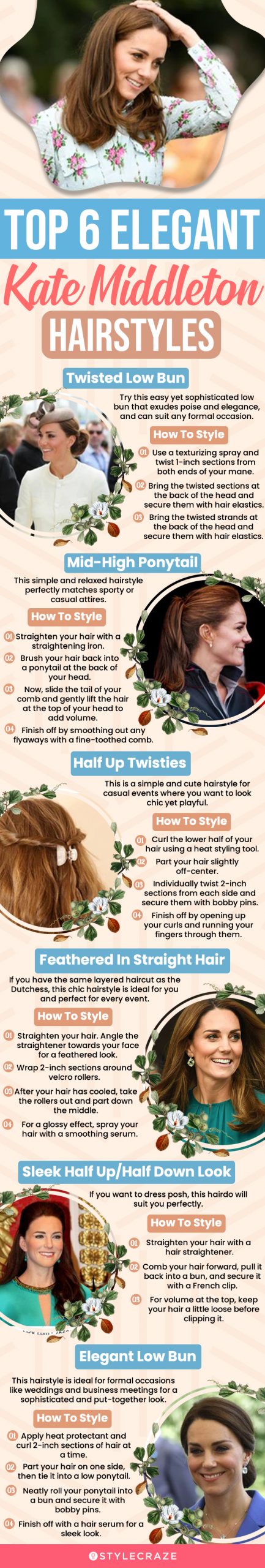 top 6 elegant kate middleton hairstyles (infographic)