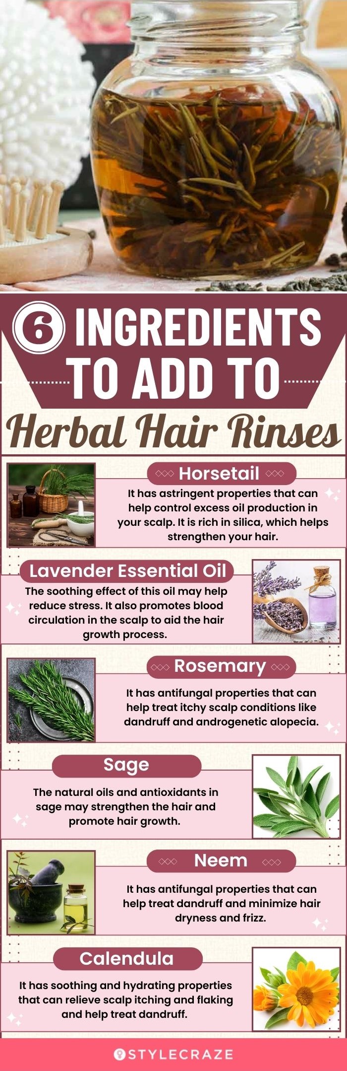 6 ingredients to add to herbal hair rinses(infographic)