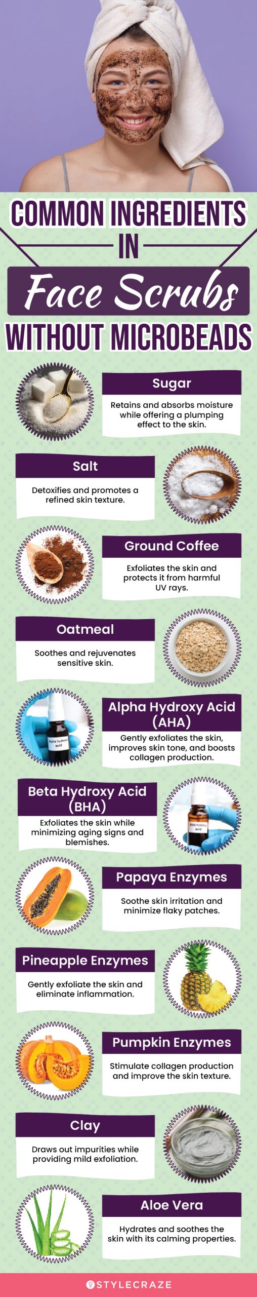 Common Ingredients In Face Scrubs Without Microbeads (infographic)