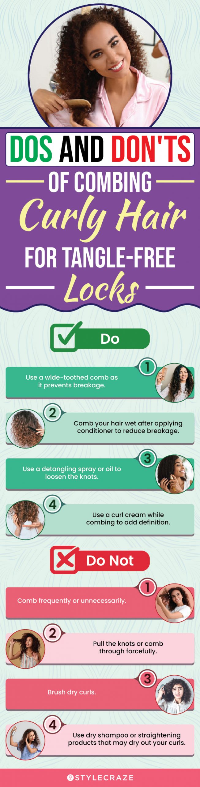 Dos And Don'ts Of Combing Curly Hair For Tangle-Free Locks (infographic)