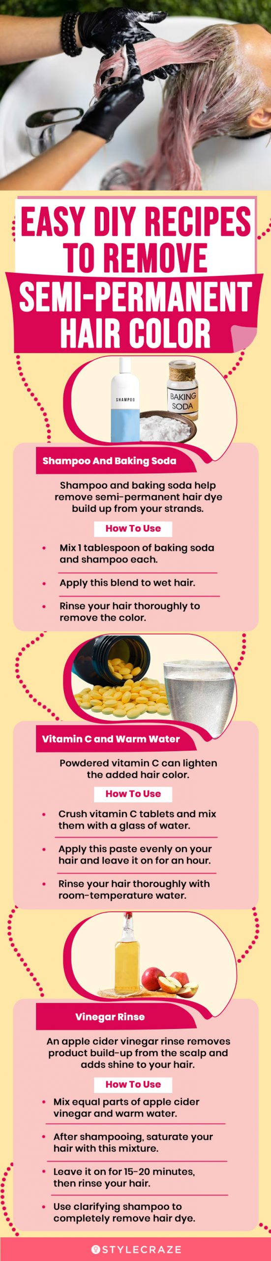 easy diy recipes to remove semi permanent hair color (infographic)