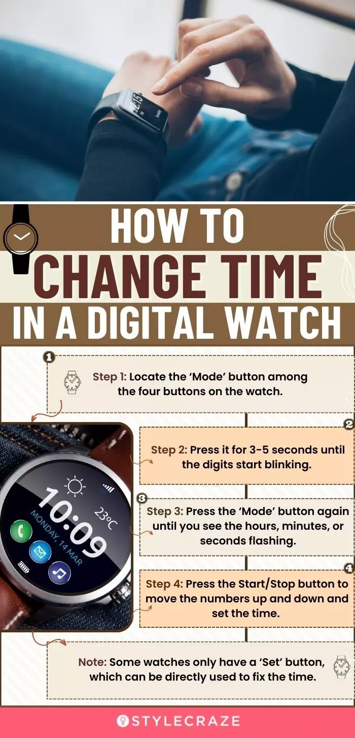How To Change Time In A Digital Watch (infographic)