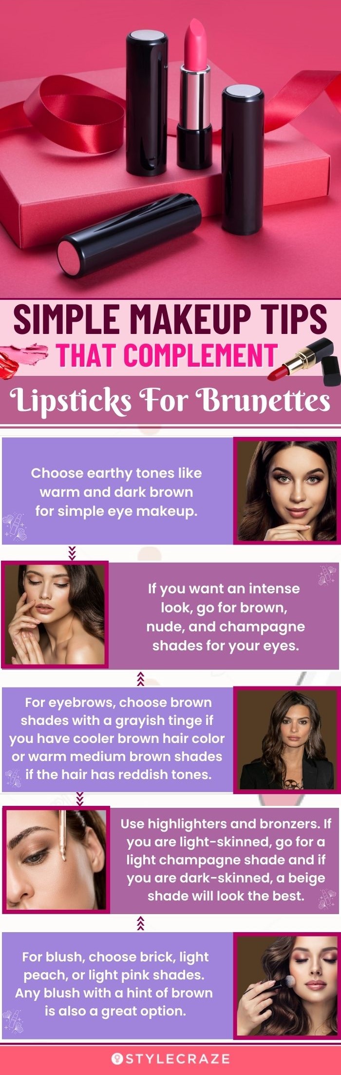 Simple Makeup Tips That Complement Lipsticks For Brunettes (infographic)