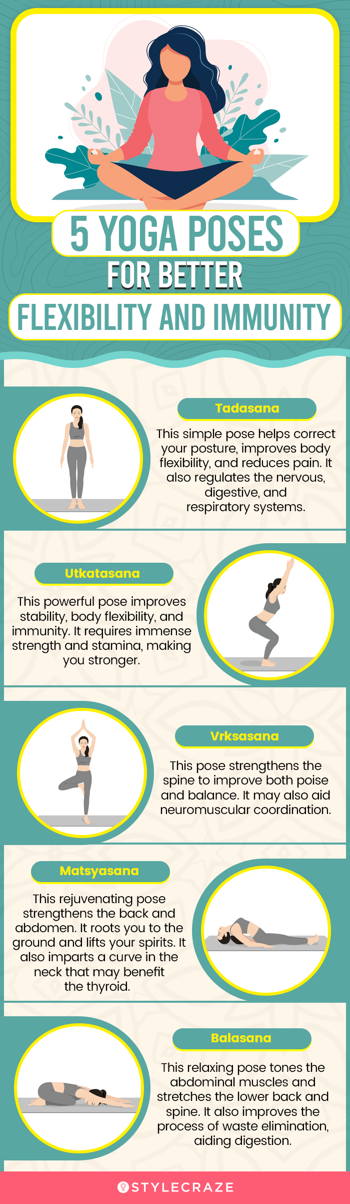 top 5 yoga poses for flexibility and immunity (infographic)