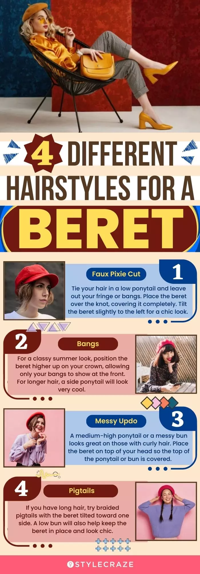 4 different hairstyles for a beret (infographic)