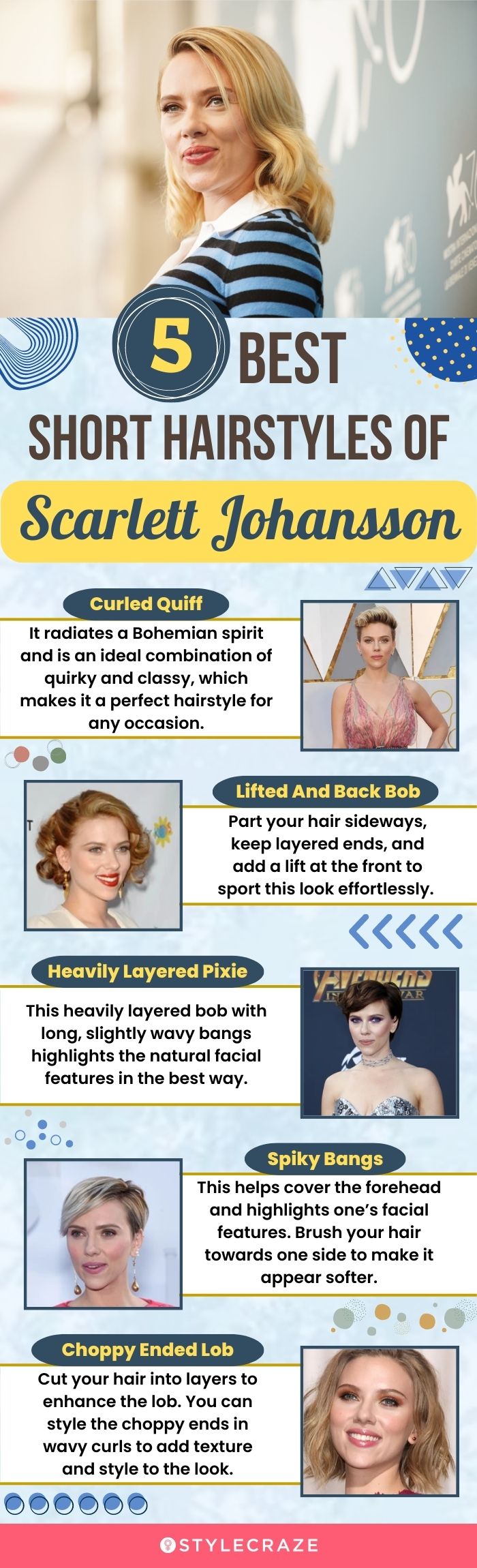 5 best short hairstyles of scarlett johansson (infographic)