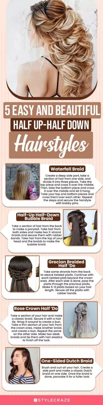 5 easy and beautiful half up half down hairstyles (infographic)