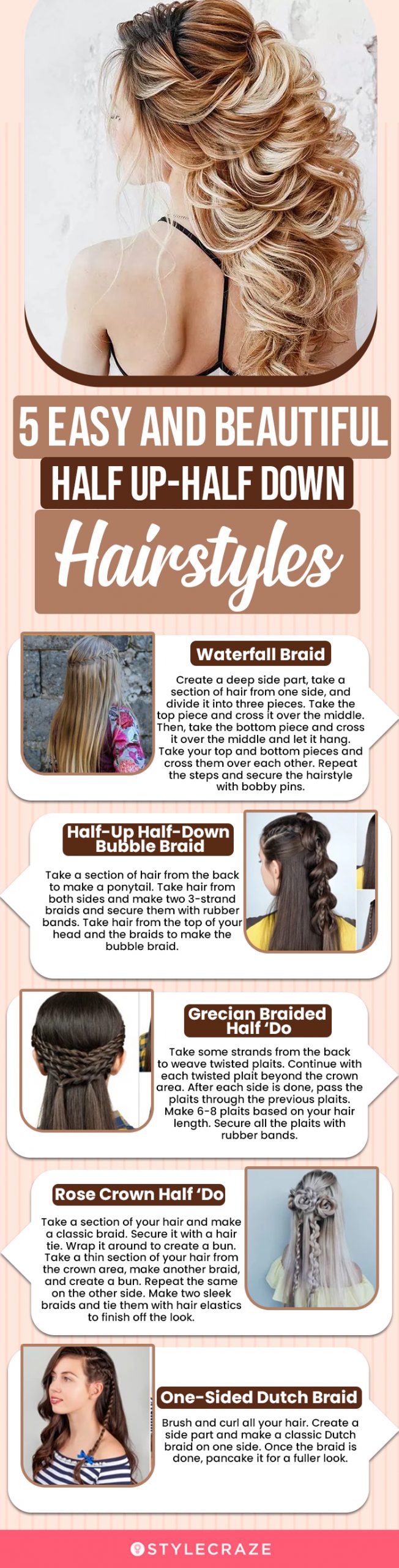 5 easy and beautiful half up half down hairstyles (infographic)