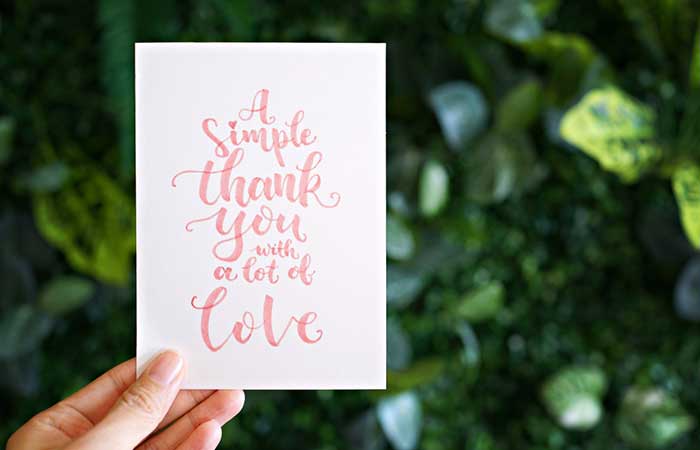 A thank you note in calligraphy