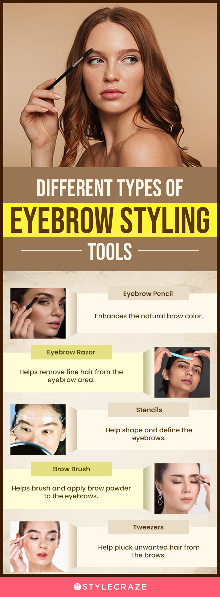 different types of eyebrow styling tools (infographic)