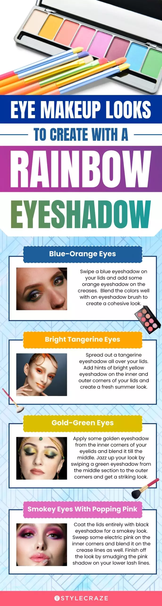 Eye Makeup Looks To Create With A Rainbow Eyeshadow Palette (infographic)