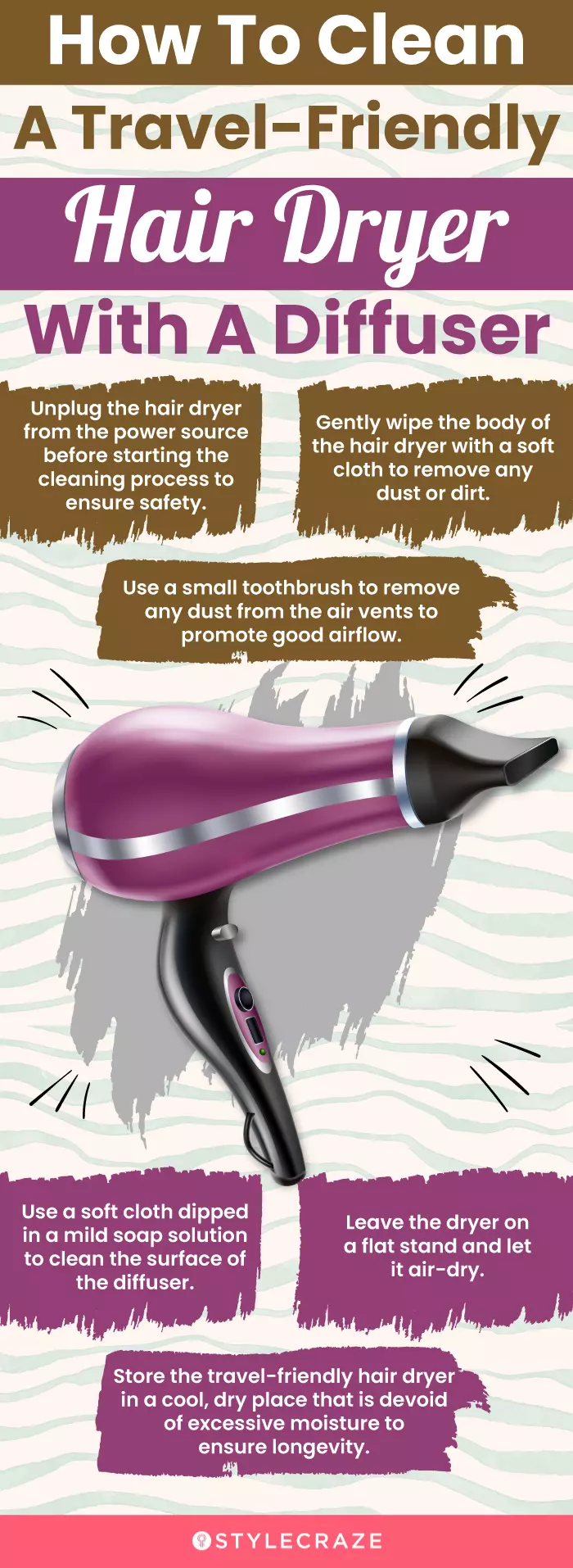 How To Clean A Travel-Friendly Hair Dryer With A Diffuser (infographic)