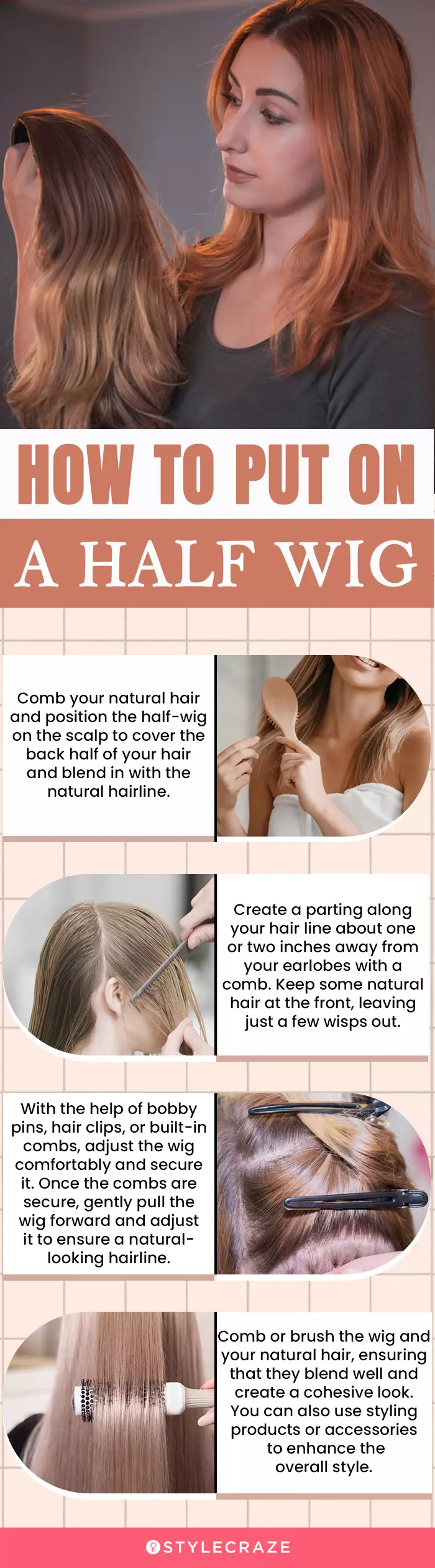 How To Put On A Half Wig (infographic)