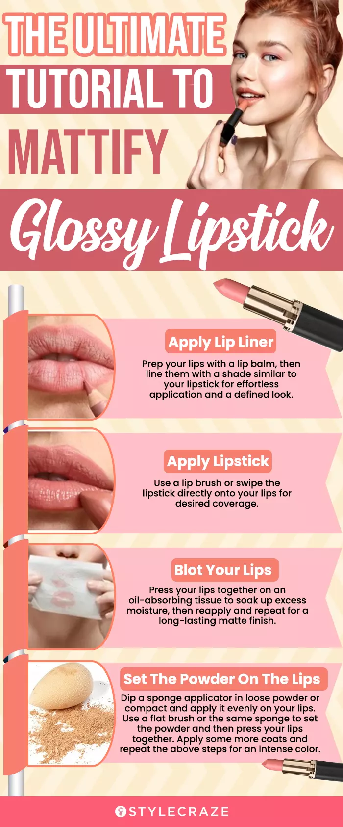 the ultimate tutorial to mattify glossy lipstick (infographic)