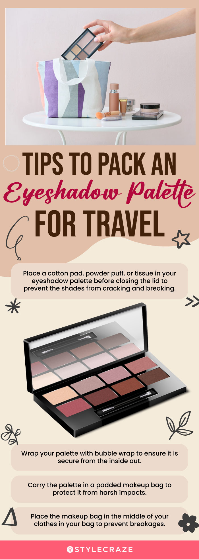 Tips To Pack An Eyeshadow Palette For Travel (infographic)