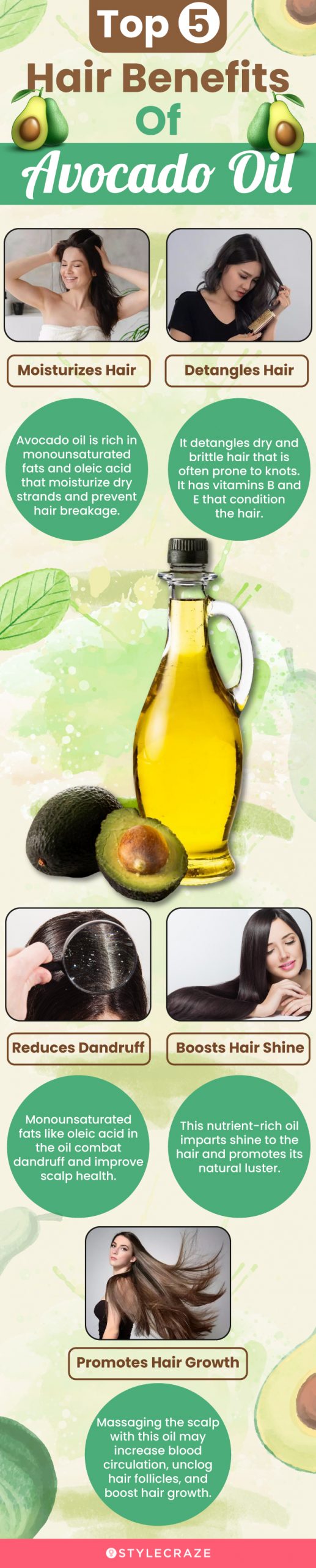 top 5 hair benefits of avocado oil (infographic)