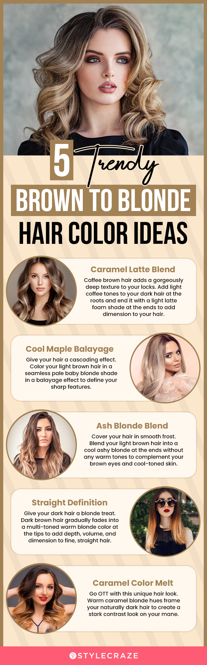 5 trendy brown to blonde hair color ideas (infographic)