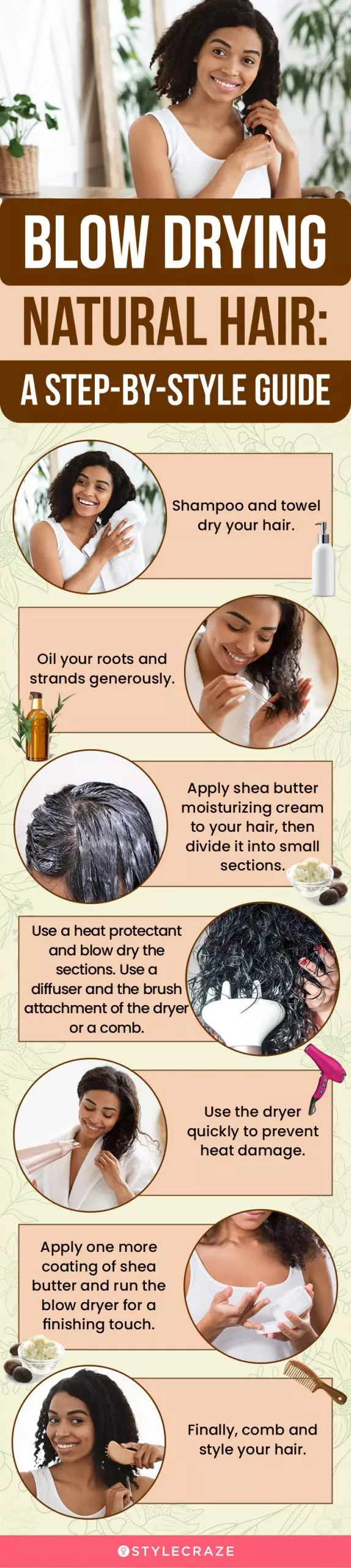 blow drying natural hair a step by style guide(infographic)