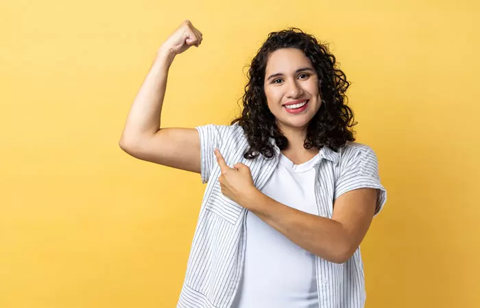 Woman flexing her muscles