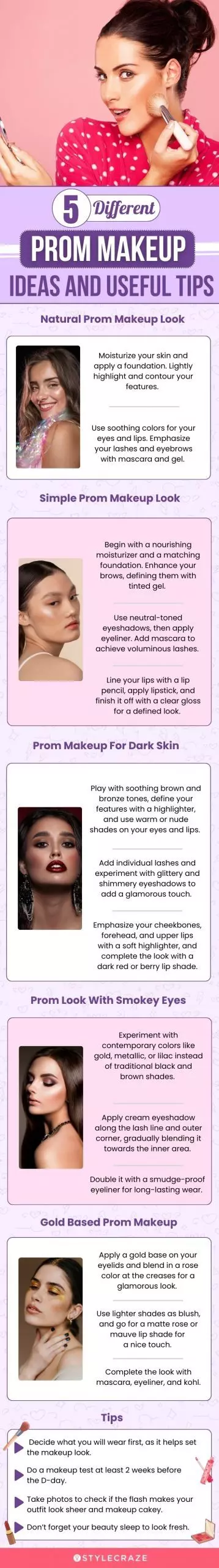 5 different prom makeup ideas and useful tips (infographic)