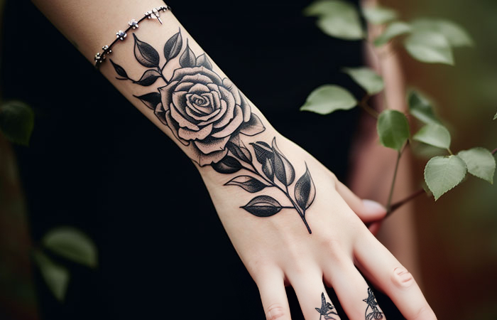 QISIWOLE Temporary Tattoos for Women, Black Rose Flower Tattoos Stickers  Waterproof Temporary Tattoos Decals for Adult, Body Art Arm Chest Sketch  Tattoo Stickers for Women