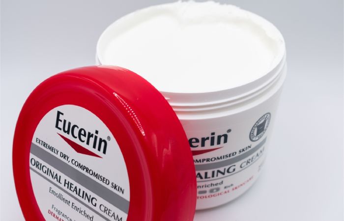 A bottle of Eucerin cream for tattoos