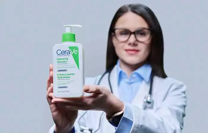 Dermatologist holding a CeraVe cleanser